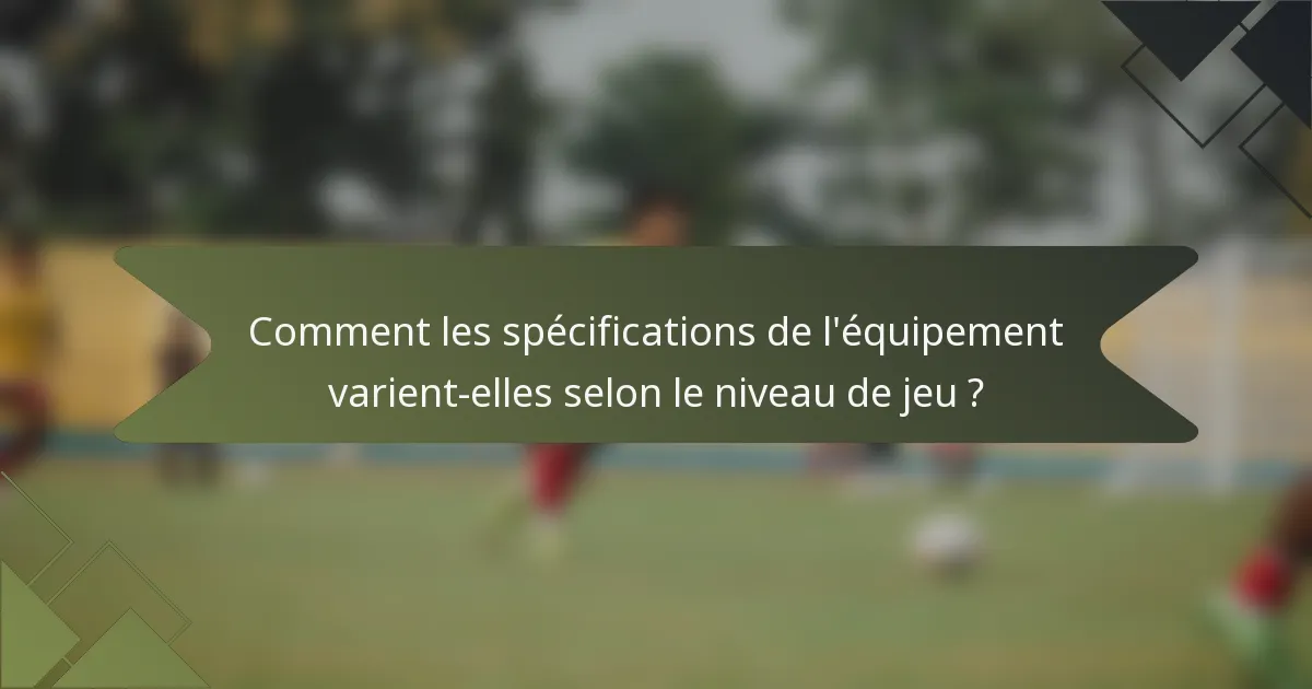 Comment les spécifications de l'équipement varient-elles selon le niveau de jeu ?