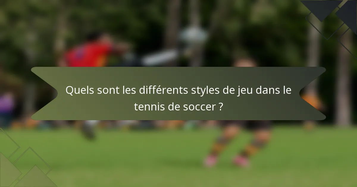 Quels sont les différents styles de jeu dans le tennis de soccer ?